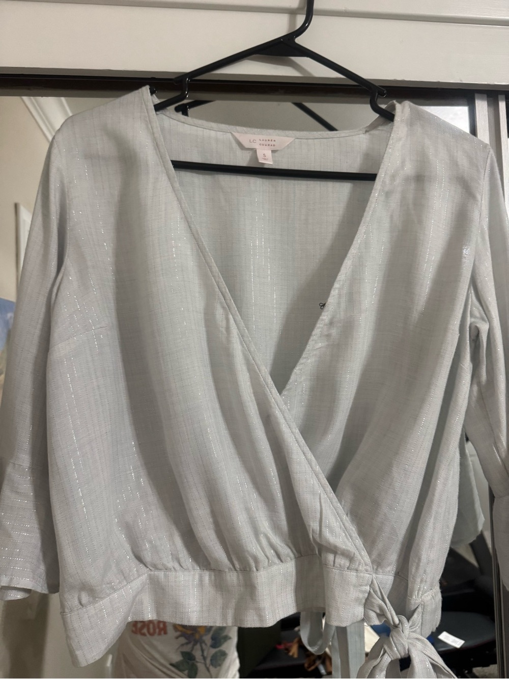 LC Lauren Conrad Light Silver Metallic Wrap Blouse